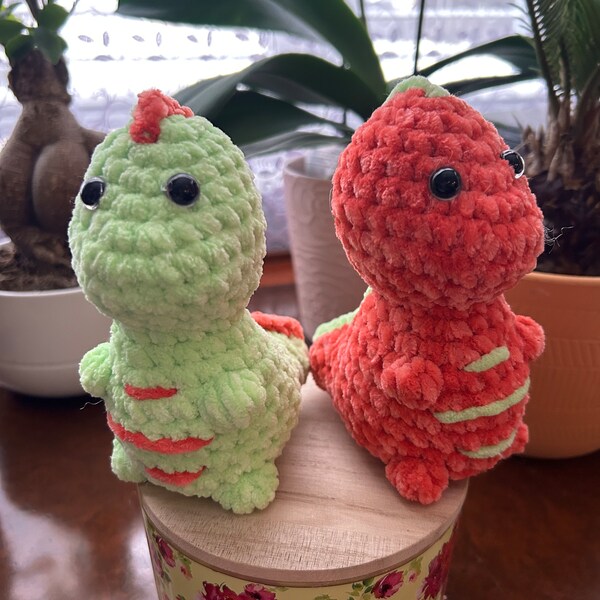 Crochet Dinosaur  Dino toys /Plushie / Amigurumi Green/ Orange