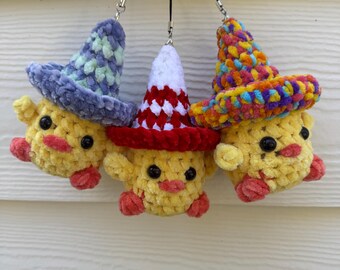 Crochet Chick Keychain with Sombrero: Handmade Plush Charm