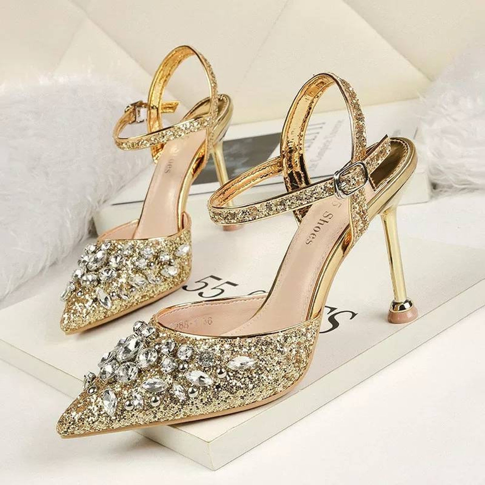 Women Embellished Bridal Shoes Diamante Wedding Etsy