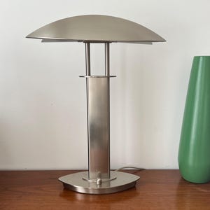 Rare Vintage Holtkoetter Leuchten 6243/2 Dimmable Halogen Modern Metal Table Lamp Silver Germany 1980's
