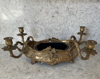 Vintage Large Bronze French Epergne Victorian Rococo Jardiniere with Candle Candelabra with Planter Pot Insert Antique