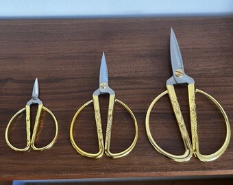 Japanese Crafts Scissors Engraving Golden Handles Various sizes inches Stationary Shears Sewing Gardening Sharp Bonsai