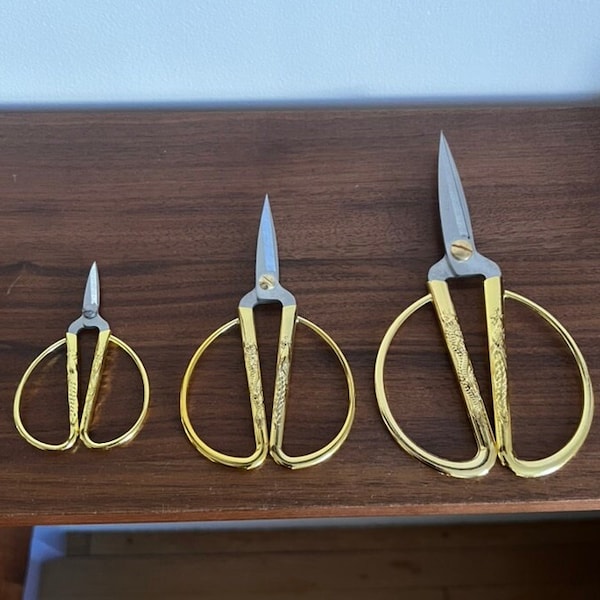Japanese Crafts Scissors Engraving Golden Handles Various sizes inches Stationary Shears Sewing Gardening Sharp Bonsai