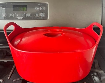 Rare Vintage Rosenlew Finland Red Cast Iron Enamel Coated 5 QT Dutch Oven Timo Sarpaneva design MCM IITTALA
