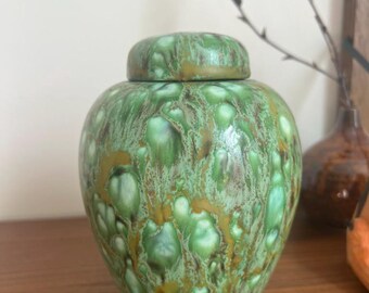 Rare Fire Glazed Pottery Mid-Century Modern MCM Vase Fine Ceramic Porcelain Jar with Lid 1970 Signed