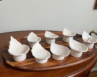 White Ceramic Leaf Tray Jewelry Salt Dish Handmade by Artist Signed Bowl Porcelain