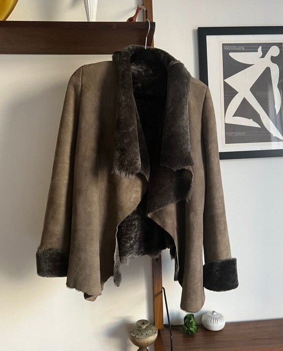 Vintage Helmut Lang Taupe Genuine Lamb Shearling … - image 5