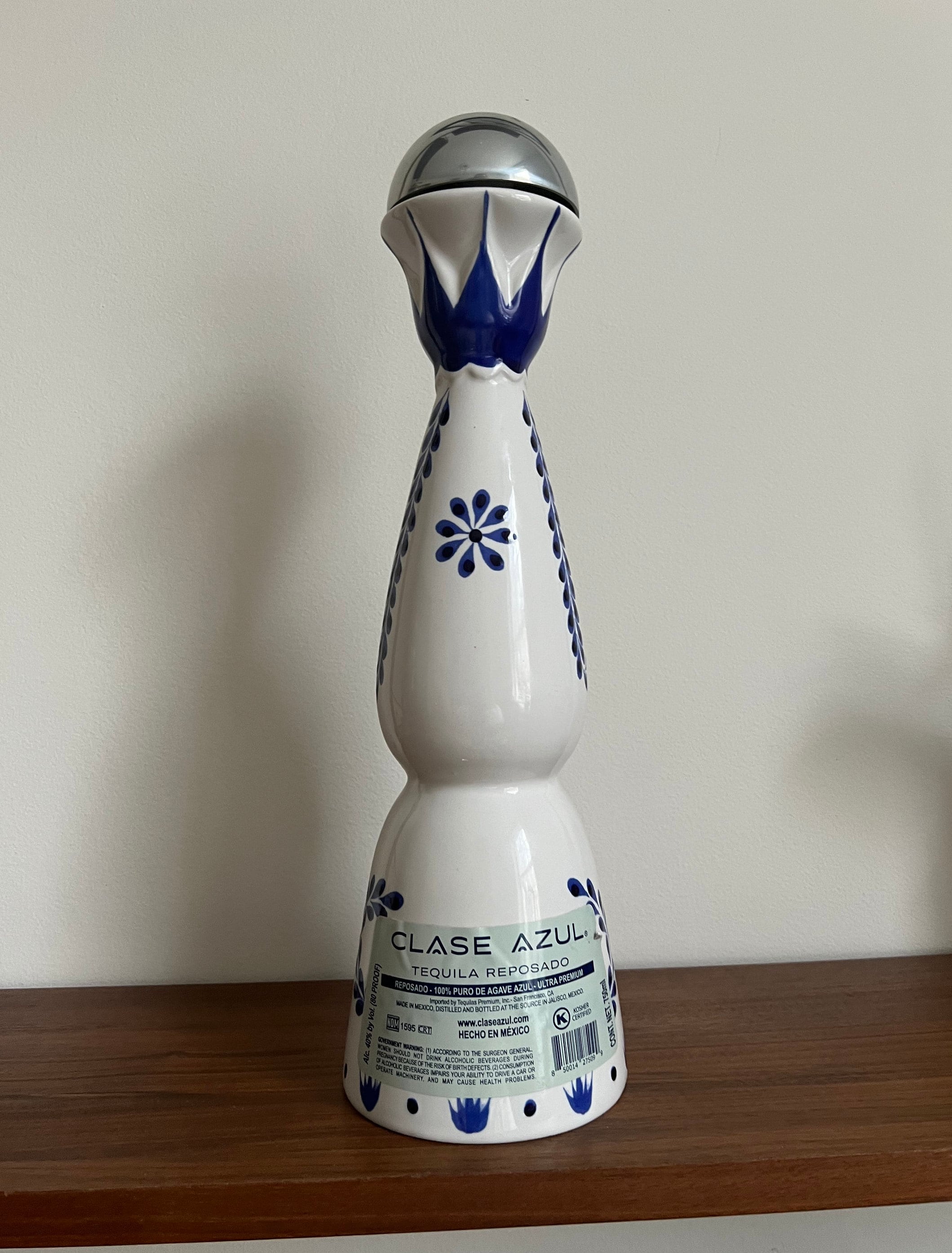 Tequila Clase Azul Reposado Hand Painted Ceramic Bottle Empty Tall Vase