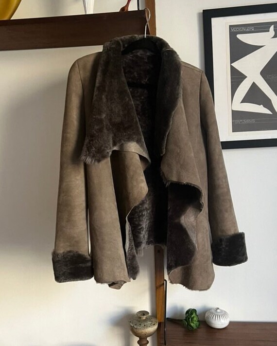 Vintage Helmut Lang Taupe Genuine Lamb Shearling … - image 2