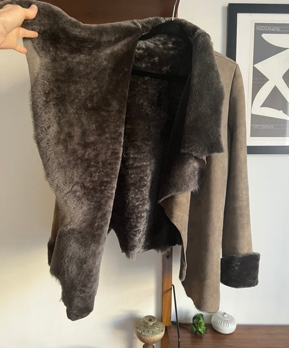 Vintage Helmut Lang Taupe Genuine Lamb Shearling … - image 4