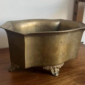 Vintage Antique French Style Jardiniere Brass Footed Planter Bowl Tray