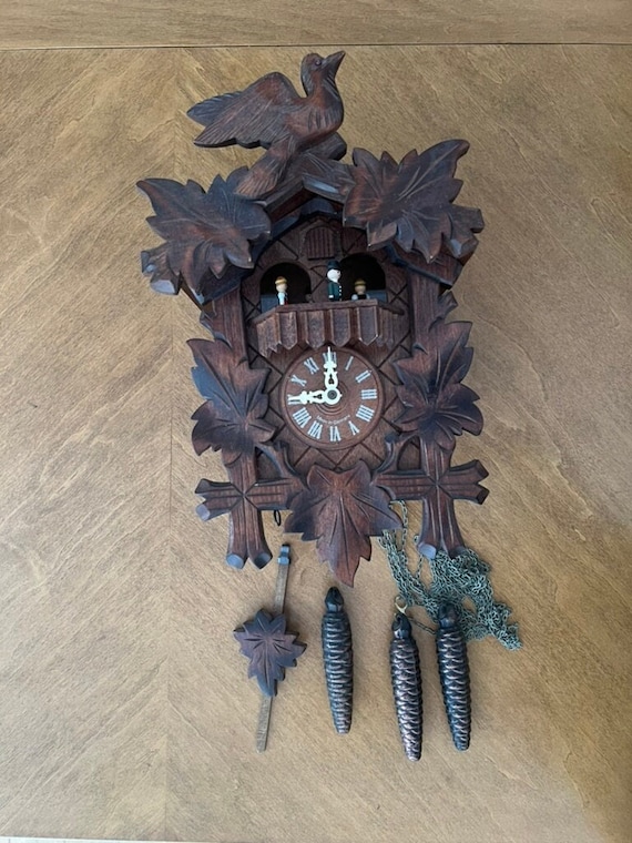 One Day Musical Cuckoo Clock Dancers Hand-carved Wood Maple Leaves