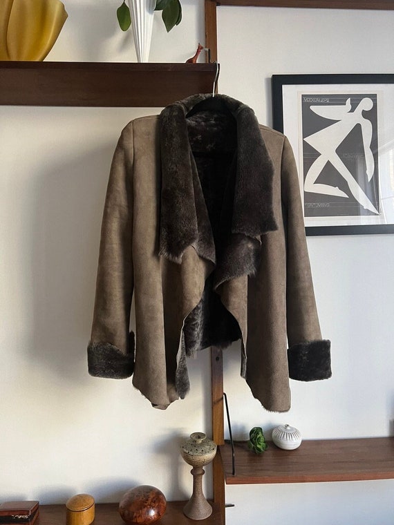 Vintage Helmut Lang Taupe Genuine Lamb Shearling … - image 1