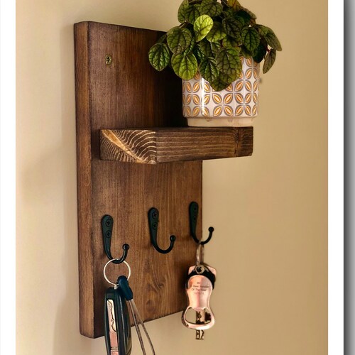 Key Hooks With Shelf Handmade From Solid Wood and Metal Hooks Etsy UK