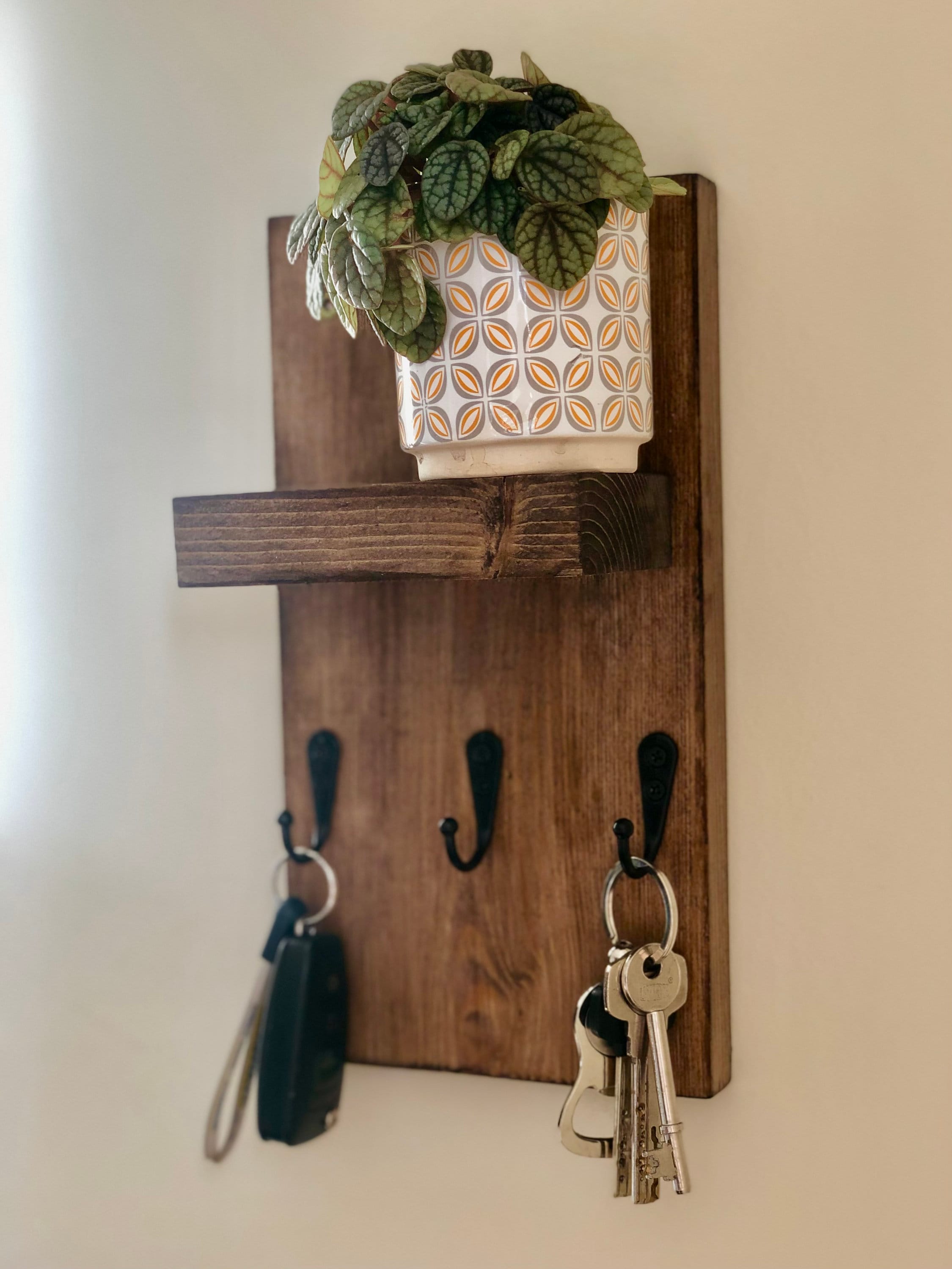 Key Hooks With Shelf Handmade From Solid Wood and Metal Hooks Etsy UK