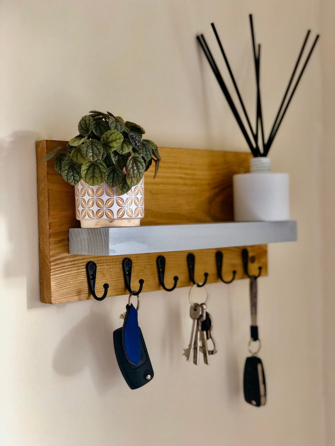 Key Hooks With Shelf Handmade From Solid Wood Etsy UK