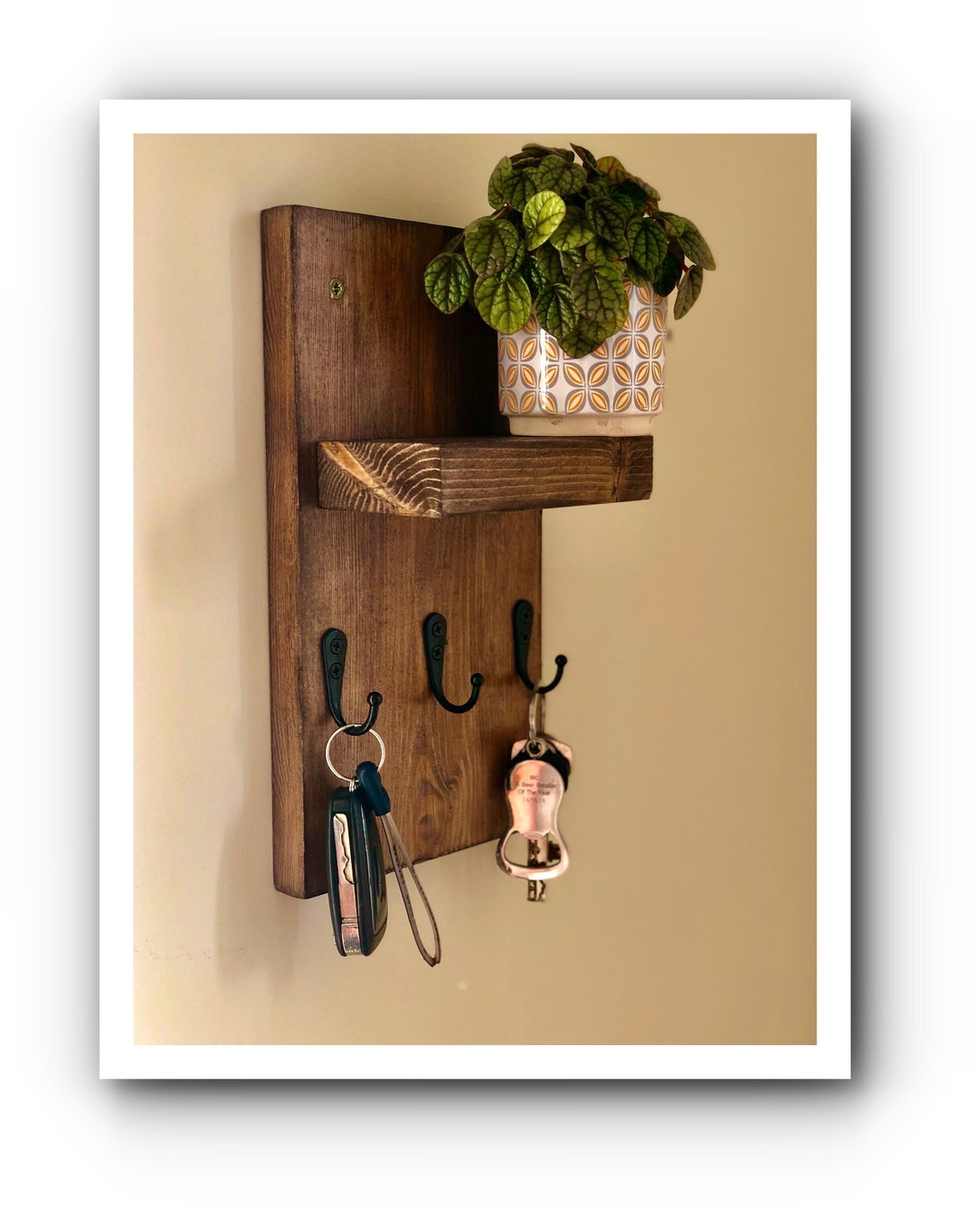 Key Hooks With Shelf Handmade From Solid Wood and Metal Hooks Etsy UK