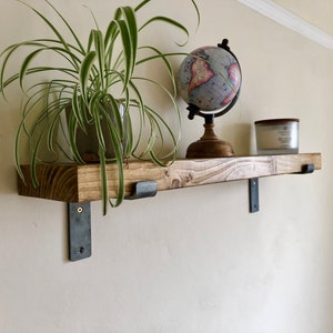 Rustic Handmade Wooden Shelving, Scaffold Board Shelf with Metal Brackets, Hand Finished Timber Shelves image 6