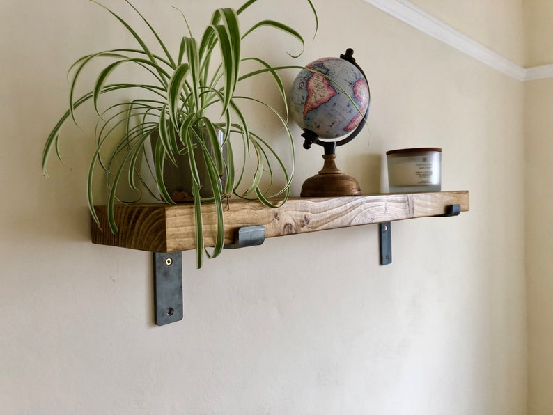 Rustic Handmade Wooden Shelving, Scaffold Board Shelf with Metal Brackets, Hand Finished Timber Shelves image 6