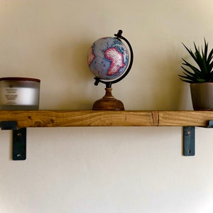 Rustic Handmade Wooden Shelving, Scaffold Board Shelf with Metal Brackets, Hand Finished Timber Shelves image 2
