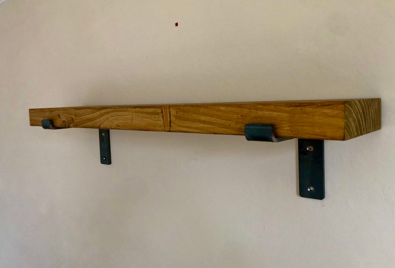 Rustic Handmade Wooden Shelving, Scaffold Board Shelf with Metal Brackets, Hand Finished Timber Shelves image 3