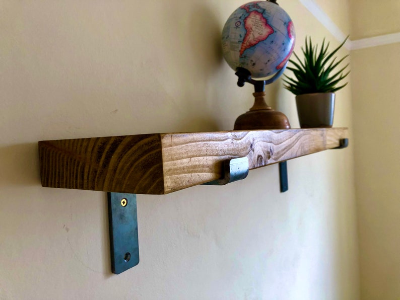 Rustic Handmade Wooden Shelving, Scaffold Board Shelf with Metal Brackets, Hand Finished Timber Shelves image 7