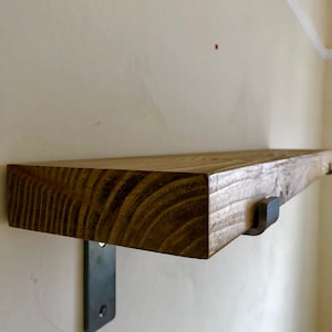 Rustic Handmade Wooden Shelving, Scaffold Board Shelf with Metal Brackets, Hand Finished Timber Shelves image 5