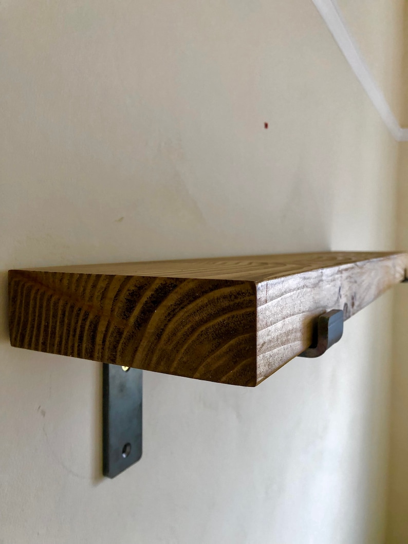 Rustic Handmade Wooden Shelving, Scaffold Board Shelf with Metal Brackets, Hand Finished Timber Shelves image 5