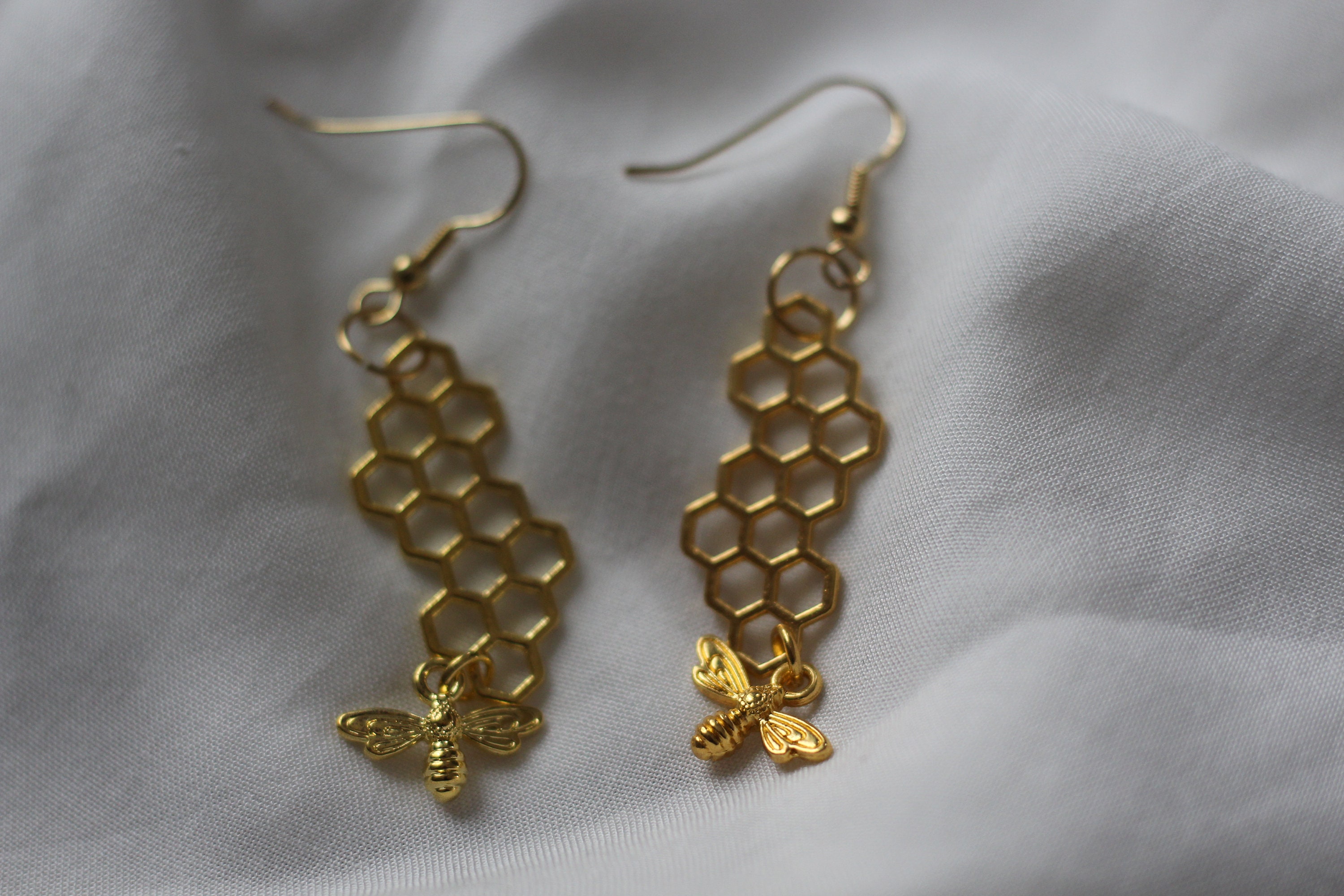 with bee gold earrings Etsy
