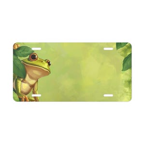 Placa de tocador con temática de rana, decoración personalizada para coche, matrícula personalizada, regalo para amantes de la naturaleza, arte mural único, decoración ecológica para el hogar.