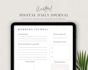 Daily Digital Journal | Morning and Evening Insert Journal Pages, Digital Notebook, Intentional Journaling, Neutral Diary, Journal for Her
