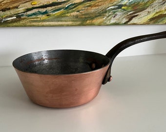 Franse antieke koperen 16,5 cm gespreide sauteerpan 1,6 kg