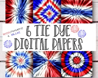 Red White Blue Tie Dye Digital Paper: Patriotic Backgrounds (Digital Download)
