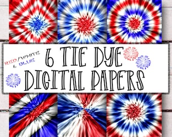 Red White Blue Tie Dye Digital Papers: Sublimation Backgrounds (Digital Download)