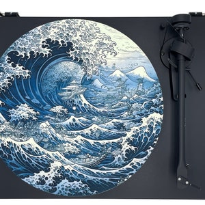 KANAGAWA Turntable Slipmat, Traditional Japan, Asian Art, Great Wave Hokusai, Elegant and Modern Decoration, Ukiyo-e