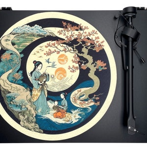 TAYŪ draaitafel slipmat, moderne Japanse kunst, Ukiyo-e stijl, Feng Shui. Yin-Yang-inspiratie. Traditionele Japanse spirituele kunst