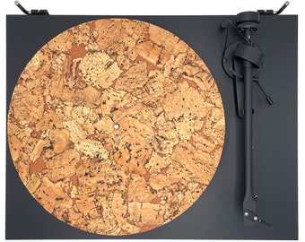 Portuguese Cork “Oliveira” platter cover for vinyl turntable, acoustic insulating, anti-static, anti-rumble, Sienna finish