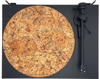 “Rio Meao” Portuguese Cork Platter Cover for vinyl turntable, acoustic insulation, anti-static, anti-rumble, hifi, natural background finish