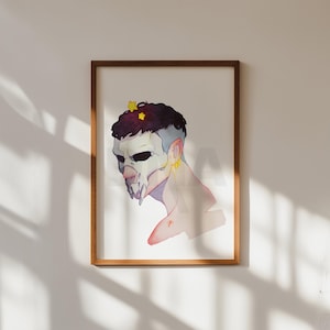 STAR BOY - Lámina artística A3 (29,7 cm x 42 cm) / Noche estrellada / Invierno / Lindo / Calavera / Arte oscuro /