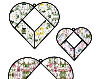 Vintage Stained Glass Patterns of Beveled Hearts