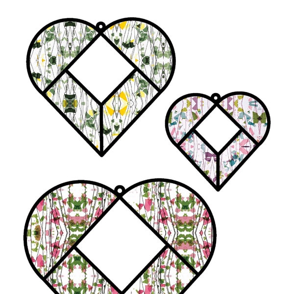 Vintage Stained Glass Patterns of Beveled Hearts