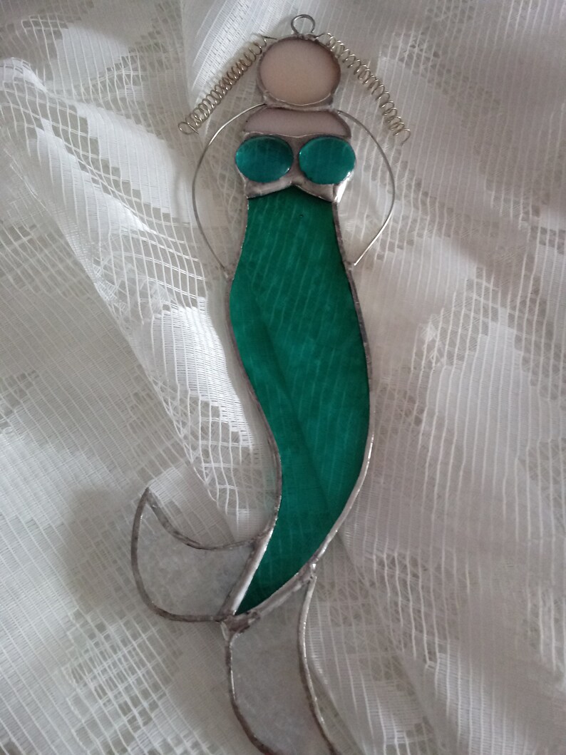 Aqua Stained Glass Mermaid Suncatcher Etsy