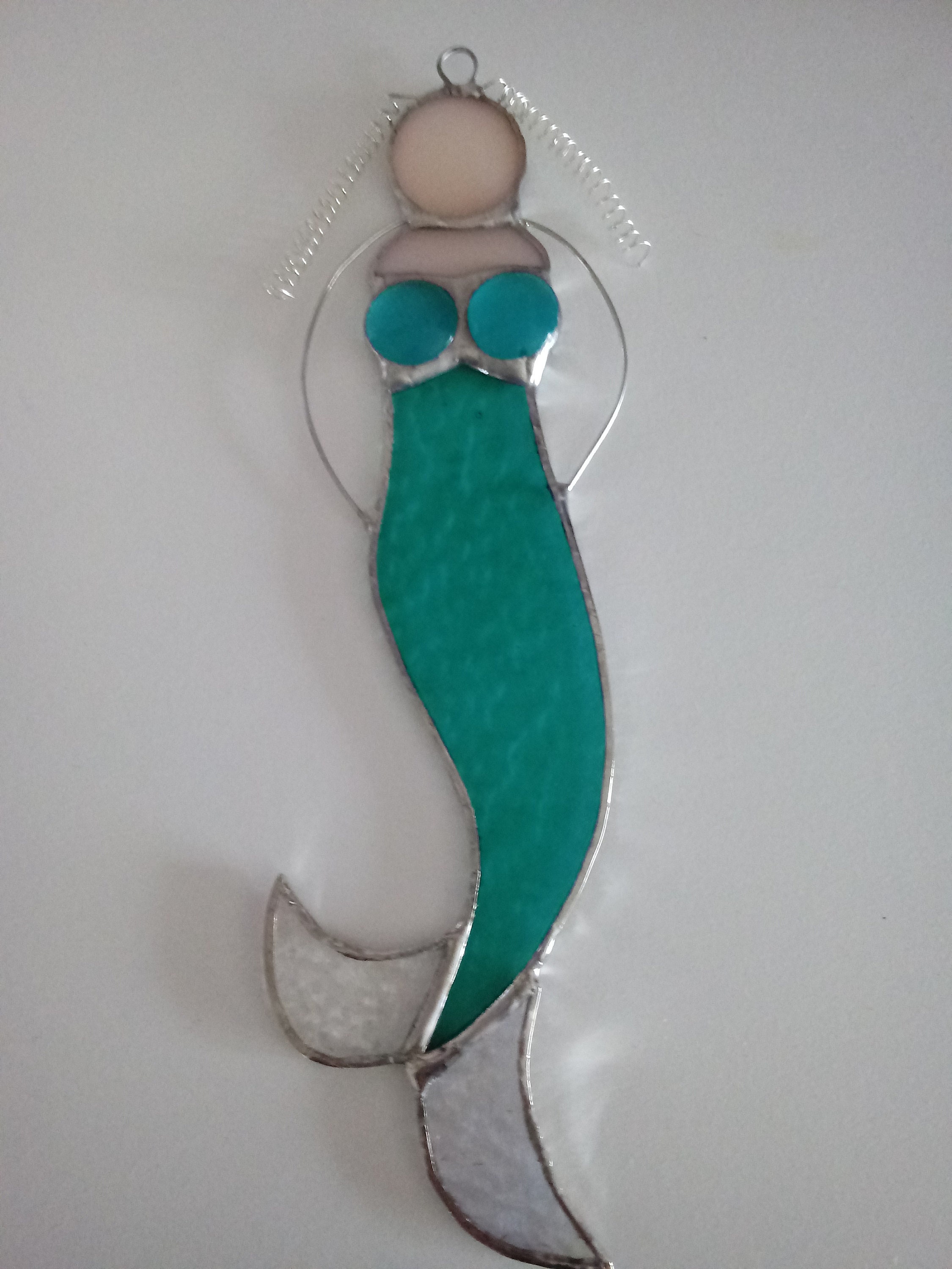 Aqua Stained Glass Mermaid Suncatcher Etsy