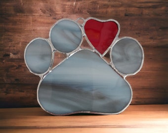 Paw Print with Heart Stained Glass Suncatcher