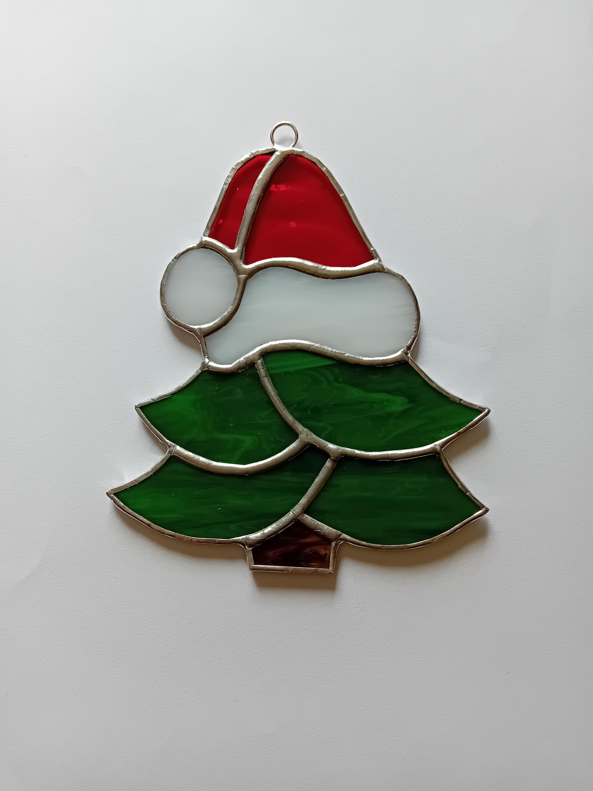 Stained Glass Christmas Tree Suncatcher – Santa Hat Holiday Decor - Etsy