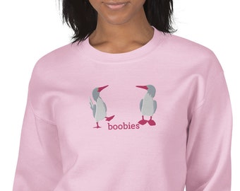 Pink-Footed "Boobies" Embroidered Unisex Sweatshirt for Breast Cancer Awareness Month