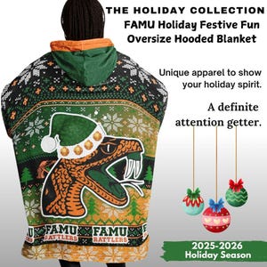 FAMU Rattlers Holiday Hooded Blanket: Festive Oversized Cuddle Hoodie