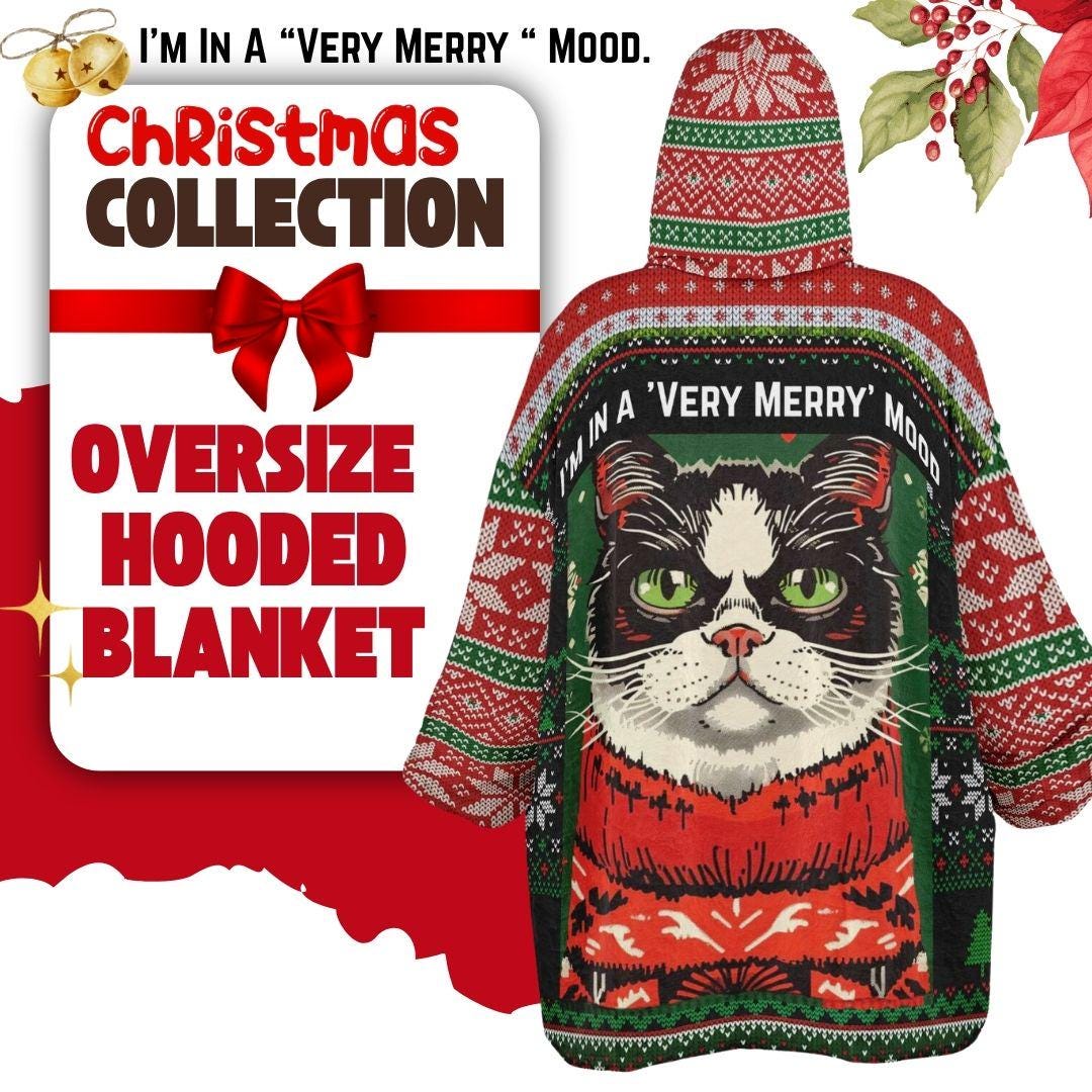 Discover Funny Cat Christmas Oversized Hooded Blanket: Plush Flannel, Cozy Gift