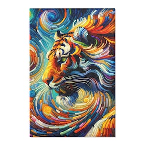 Vibrant Tiger Area Rug Colorful Home Decor, Bohemian Style, Living Room Accent, Unique Gift for Animal Lovers, Art-inspired Flooring