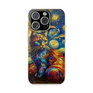 Phone Case, Colorful Cat Art Design, Cat Lover Gift, Whimsical Phone Cover, Artistic Phone Accessory, Impressionist Cat Case